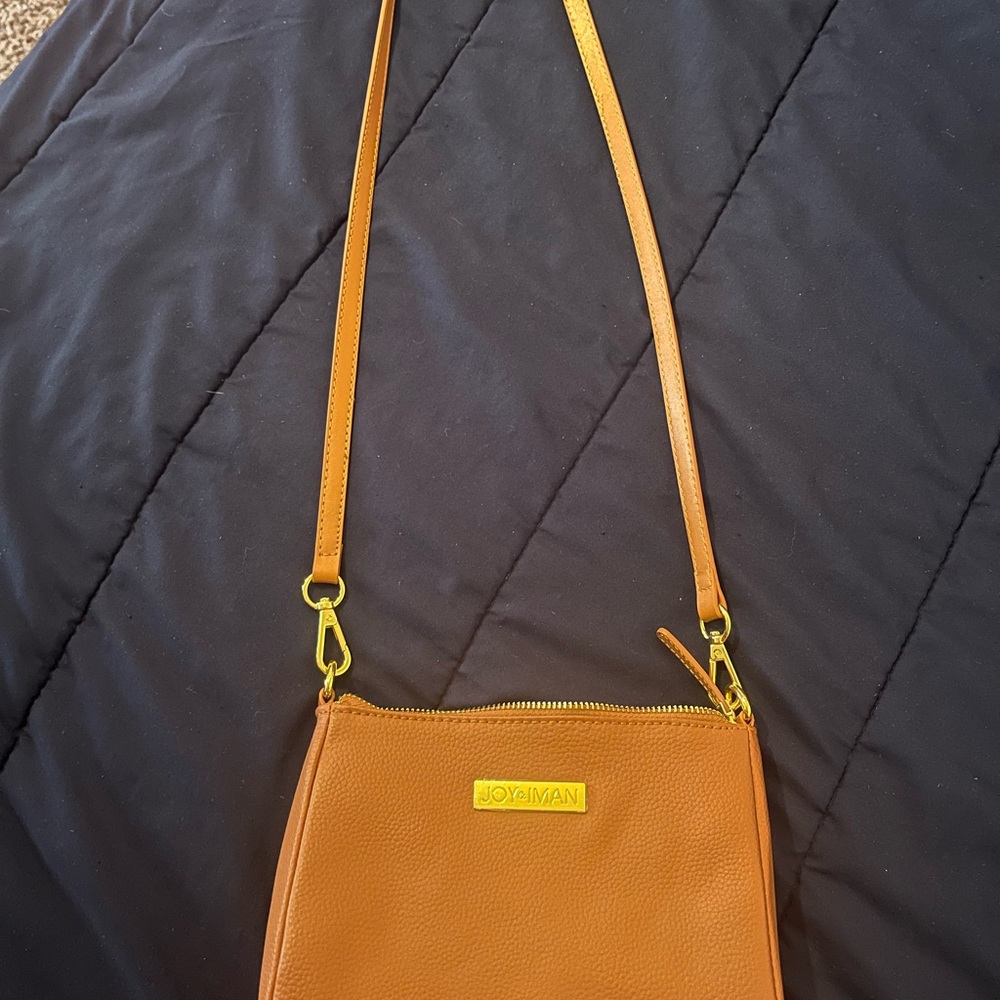 Joy Iman Tan Leather Crossbody Bag with Adjustable Strap